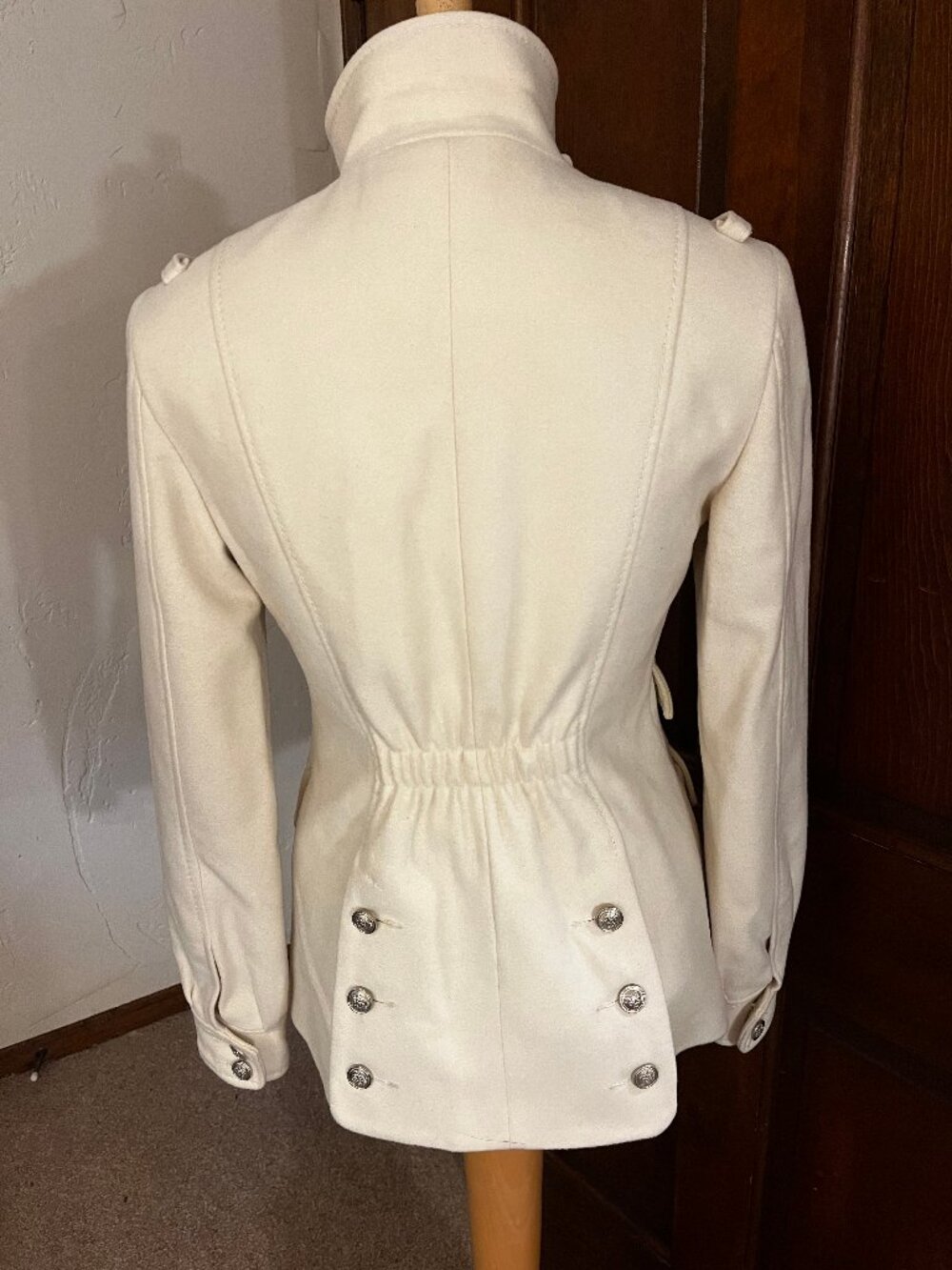 Laundry by Shelli Segal Ivory Wool Military Inspired Coat Size 2 - Picture 11 of 16